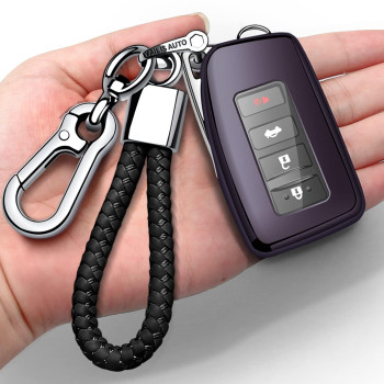 Compatible With Lexus Key Fob Cover With Keychain Soft Tpu 360 Degree Protection Key Shell Case For Rx Es Gs Ls Nx Rs Gx Lx Rc Lc Smart Key-Purple Black