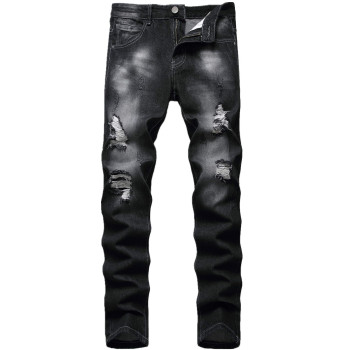 Mens Skinny Fit Ripped Distressed Washed Comfy Denim Jeans,Black 349,38