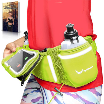 [Voted No.1 Hydration Belt] Electric Lime Winners' Running Fuel Belt - Includes Accessories: 2 Bpa Free Water Bottles & Runners Ebook - Fits Any Iphone - W/Touchscreen Cover - No Bounce Fit And More!