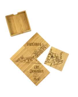 Totally Bamboo Virginia State Puzzle 4 Piece Bamboo Coaster Set With Case