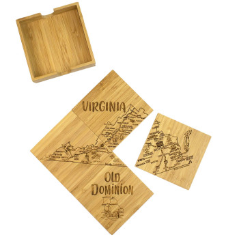 Totally Bamboo Virginia State Puzzle 4 Piece Bamboo Coaster Set With Case