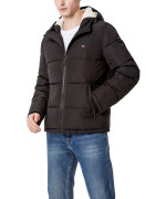 Tommy Hilfiger Mens Classic Hooded Puffer Jacket, Black Poly Tech, Xx-Large