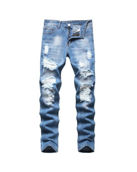 Aititia Mens Ripped Regular Fit Jeans (40, 332 Blue)