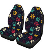 Toaddmos Cute Colorful Paw Print Car Front Seat Covers 2 Pc,Vehicle Seat Protector Car Mat Covers,Fit Most Cars,Sedan,Truck,Suv,Van For Pet Lover