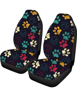 Toaddmos Cute Colorful Paw Print Car Front Seat Covers 2 Pc,Vehicle Seat Protector Car Mat Covers,Fit Most Cars,Sedan,Truck,Suv,Van For Pet Lover