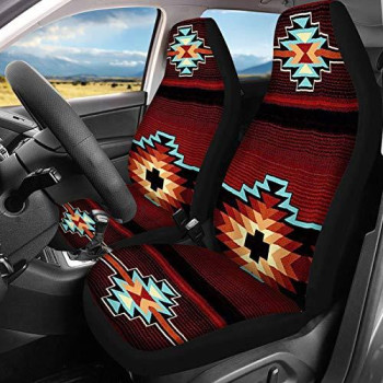 Toaddmos Trendy Southwest Design Navajo Print Universal Front Seat Covers 2 Pcs,Vehicle Seat Protector Car Mat Covers,Fit Most Cars,Sedan,Suv Or Van