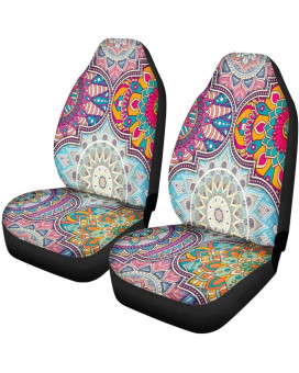 Toaddmos Bohemian Colorful Mandala Patchwork Car Seat Covers Bucket Front Seats Protector,Universal Fit Cars,Sedan,Suv