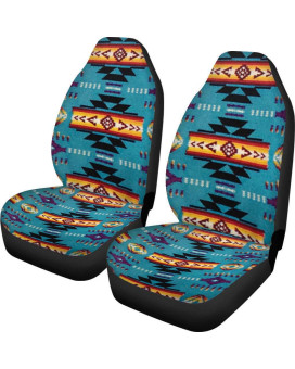 Toaddmos Trendy Southwest Design (Navajo Print) Turquoise Blue Car Front Seat Covers Full Set Of 2,Universal Bucket Seats Protector,Fit For Most Vehicles