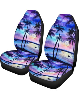 Toaddmos Hawaiian Style Beautiful Sunset Tropical Beach Palm Tree Car Seat Covers Front Seat Only,Vehicle Bucket Seat Protetors Universal Fit Most Vehicle,Sedan,Truck,Van