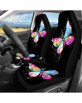 Toaddmos Decorative Colorful Butterfly Print Car Seat Covers Front Seats Only For Women Ladies,Universal Fit For Car Truck Van And Suv Comfortable