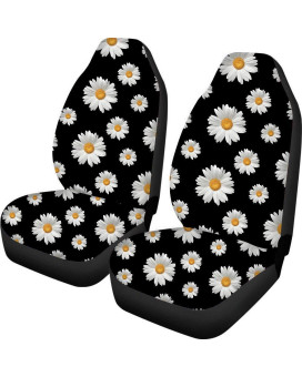 Toaddmos Decorative White Daisy Floral Universal Auto Seat Covers,Girly Bucket Front Seats Cover For Cars Full Set Of 2,Fit For Cars,Suv,Truck,Sedan