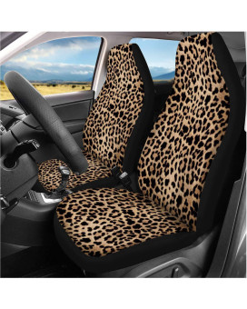 Toaddmos Trendy Leopard Animal Print Car Front Seat Covers Set Of 2 Wild Cheetah Pattern Vehicle Seat Protector Car Covers For Cars Sedan Suv