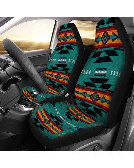 Toaddmos Vintage South West Native American Pattern(Navajo Green Soft Decorative Car Front Seat Covers Full Set Of 2,Universal Bucket Seats Protector,Fit For Cars