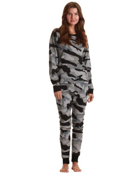 Just Love Printed Thermal Crew Neck Pajamas Set 6874-10512-S Camouflage - Black