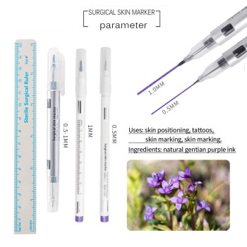 LabAider 6Pcs Professional Surgical Tip Skin Marker Pen Sterile Tattoo Stencil Markers Pen with Paper Ruler for Eyebrow, Lips, Skin- Individually Sterile Wrapped (0.5MM&1MM)