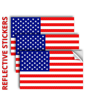 3Pc Reflective American Flag Sticker - 5X3 Inches - American Flag Decal - American Flag Stickers Decals For Car Bumper Truck Window Small Auto Vehicles Helmet - Usa Patriotic Stripe Vinyl Outdoor