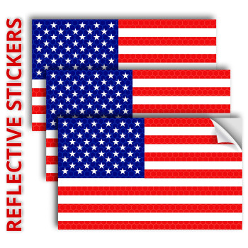 3Pc Reflective American Flag Sticker - 5X3 Inches - American Flag Decal - American Flag Stickers Decals For Car Bumper Truck Window Small Auto Vehicles Helmet - Usa Patriotic Stripe Vinyl Outdoor