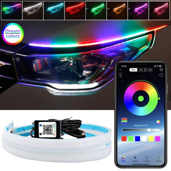 Car Headlight Led Strips, Ledcare 24 Inch Exterior Car Led Strip Lights With Dreamcolor Chasing, Flexible Waterproof Led Daytime Running Light Strip, Wireless App Controlled Drl, 2-Pack