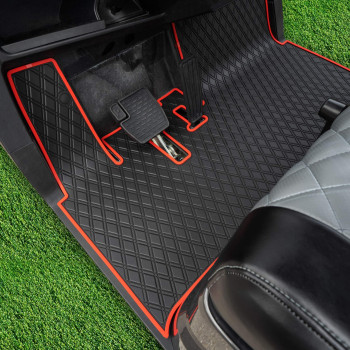 Xtreme Mats Yamaha Drive2 Golf Cart Mat, Full Coverage Golf Cart Floor Liner Mat - Fits Yamaha Drive2 Models Only (2017-2022)& Umax Rally 4X4 - Black With Red Trim