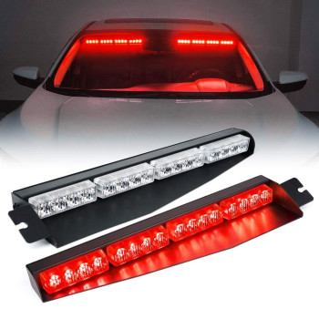 Xprite Led Visor Strobe Light Bar Interior Windshield Sunvisor Emergency Hazard Warning Flashing Lights Wextend Bracket Split Mount For Ambulance Volunteer Firefighter Vehicles Trucks Red