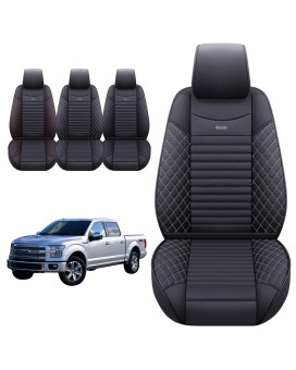 Aierxuan 2 Front Seat Covers 2009-2023 Ford F150 Truck Pickup Crew Regular Extended Cab Waterproof Leather Seat Protectors Custom Fit For 2017-2023 F250 F350 F450(2 Pcs Front, Black-White)