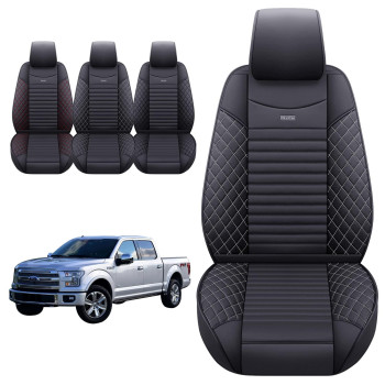 Aierxuan 2 Front Seat Covers 2009-2023 Ford F150 Truck Pickup Crew Regular Extended Cab Waterproof Leather Seat Protectors Custom Fit For 2017-2023 F250 F350 F450(2 Pcs Front, Black-White)