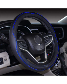 2019 New Microfiber Leather Car Extra Large 17 18 19 Inches Steering Wheel Cover For Big Trucks (175-18, Black Dark Blue)