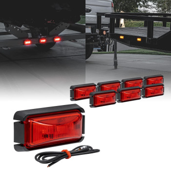 8Pc 25 25 Red Led Trailer Marker Light Wblack Bezel Dot Fmvss 108] Sae P2Pc] Surface Mount] Waterproof Ip67] Side Marker Lights For Trailer Truck