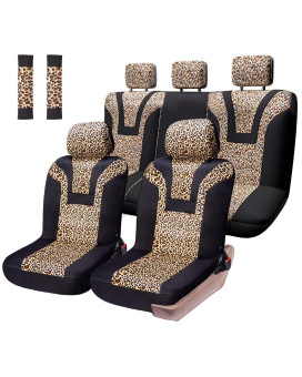 Coolbebe Leopard Car Seat Covers - Cheetah Pattern Integrated Auto Seat Cover Car Protector Interior Accessories, Airbag Compatible, Universal Fits For Cars, Suv, Truck, Full Set