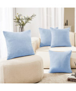 Deconovo 16X16 Throw Pillow Covers, Light Blue Faux Linen Pillow Case, Couch Cushion Cover With Invisible Zipper For Sofa Bed Pillow(16 X 16 Inch, Sky Blue, Set Of 4, No Pillow Insert)