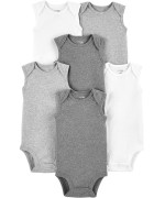 Simple Joys By Carters Unisex Babies Sleeveless Bodysuit, Pack Of 6, Whitelight Grey Heathermedium Grey Heather, 0-3 Months