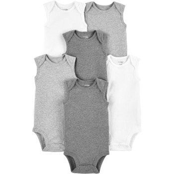 Simple Joys By Carters Unisex Babies Sleeveless Bodysuit, Pack Of 6, Whitelight Grey Heathermedium Grey Heather, 0-3 Months