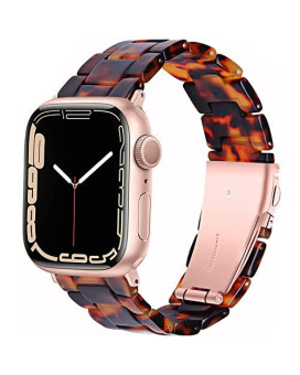 Miimall Compatible Apple Watch Band 49Mm 45Mm 44Mm 42Mm Resin Strap Women Men Bracelet Metal Clasp Buckle Replacement Strap Band For Apple Watch Ultra Se 2 Se, Series 8 7 6 5 4 3 2 1(Tortoise Stone)