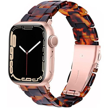 Miimall Compatible Apple Watch Band 49Mm 45Mm 44Mm 42Mm Resin Strap Women Men Bracelet Metal Clasp Buckle Replacement Strap Band For Apple Watch Ultra Se 2 Se, Series 8 7 6 5 4 3 2 1(Tortoise Stone)