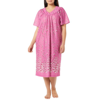 Amerimark Womens Womens Plus Floral Flower Lounge Dress- Short Sleeve Gown Sleepwear For Ladies, Mauve Petals, 2X