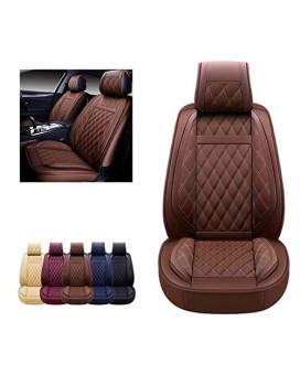 Oasis Auto Car Seat Covers Accessories 2 Piece Front Premium Nappa Leather Cushion Protector Universal Fit For Most Cars Suv Pick-Up Truck, Automotive Vehicle Auto Interior Dacor (Os-009 Brown)