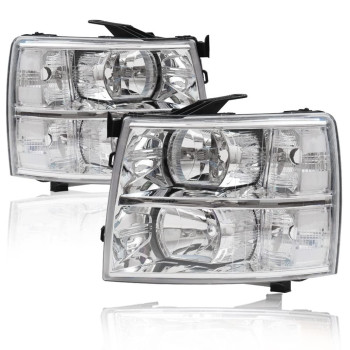 Pit66 Headlights, Compatible With 07-13 Chevy Silverado 150007-14 Silverado 2500 3500 & Hd Clear Lens Chrome Housing Clear Reflector