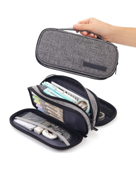 Cicimelon Pencil Case Big Capacity Handheld 3 Compartments Pencil Pouch Portable Large Storage Canvas Pen Bag For Boys Girls Adults Students Business Office(Gray)