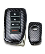 Ijdmtoy Gloss Finish Black Carbon Fiber Pattern Hard Shell Key Fob Cover Case, Compatible With 2Nd Gen Lexus Is Es Gs Rc Nx Rx Lx 200 250 350 4-Button Smart Key Fob