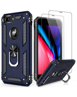 Lumarke Iphone 8 Plus Case,Iphone 7 Plus Case With Glass Sreen Protector,Pass 16Ft Drop Test Military Grade Cover Cover With Magnetic Kickstand Protective Phone Case For Iphone 7 Plus8 Plus Blue