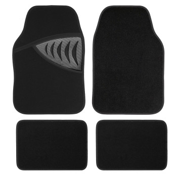 Pic Auto Carpet Car Floor Mats With Gray Carbon Fiber Heel Pad - Front And Rear Mats Universal Fit For Suvs, Sedans, Vans (4 Pcs)