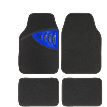 Pic Auto Carpet Car Floor Mats With Blue Carbon Fiber Heel Pad - Front And Rear Mats Universal Fit For Suvs, Sedans, Vans (4 Pcs)