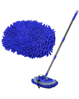 Willingheart 475 Car Wash Brush Mop Cleaning Tool With Long Handle Kit For Washing Detailing Cars Truck, Suv, Rv, Trailer, Boat 2 In 1 Chenille Microfiber Sponge Duster Not Hurt Paint Scratch Free