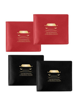 Car Registration And Insurance Card Holders, Premium Wallets For Essential Car Documents With 2 Clear Pockets And Strong Velcro Closure For All Types Of Vehicles (2 Black And 2 Red, 4 Pack)