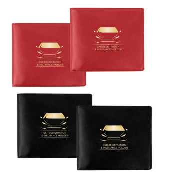 Car Registration And Insurance Card Holders, Premium Wallets For Essential Car Documents With 2 Clear Pockets And Strong Velcro Closure For All Types Of Vehicles (2 Black And 2 Red, 4 Pack)