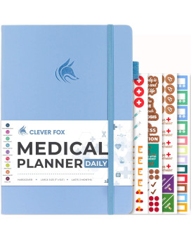 Clever Fox Medical Planner Daily - Medical Notebook, Health Diary, Wellness Journal & Logbook To Track Health - Self-Care Medical Journal - 3 Months, Undated, 7 X 105, Hardcover (Light Blue)