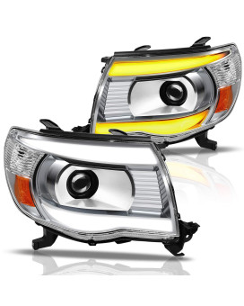Dwvo Projector Headlights Assembly Compatible With Tacoma 2005 2006 2007 2008 2009 2010 2011 Sequential Turn Signal Lights Led Drl Headlamp Chrome Housing