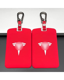 Tandrive 2Pcs Silicone Key Card Holder Case Compatible With Tesla Model 3 And Model Y,Key Protector Cover Accessories Including Key Chain, Red And Red