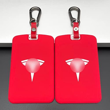 Tandrive 2Pcs Silicone Key Card Holder Case Compatible With Tesla Model 3 And Model Y,Key Protector Cover Accessories Including Key Chain, Red And Red