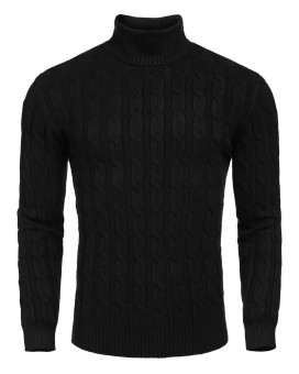 Coofandy Mens Slim Fit Turtleneck Sweater Casual Twisted Knitted Pullover Sweaters (Small, Black)